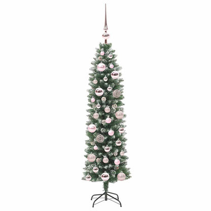 vidaXL Artificial Slim Christmas Tree Green and White 120 cm 4