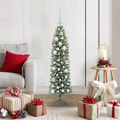 vidaXL Artificial Slim Christmas Tree Green and White 120 cm 1