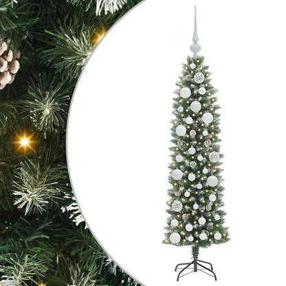 vidaXL Artificial Slim Christmas Tree Green and White 120 cm 2