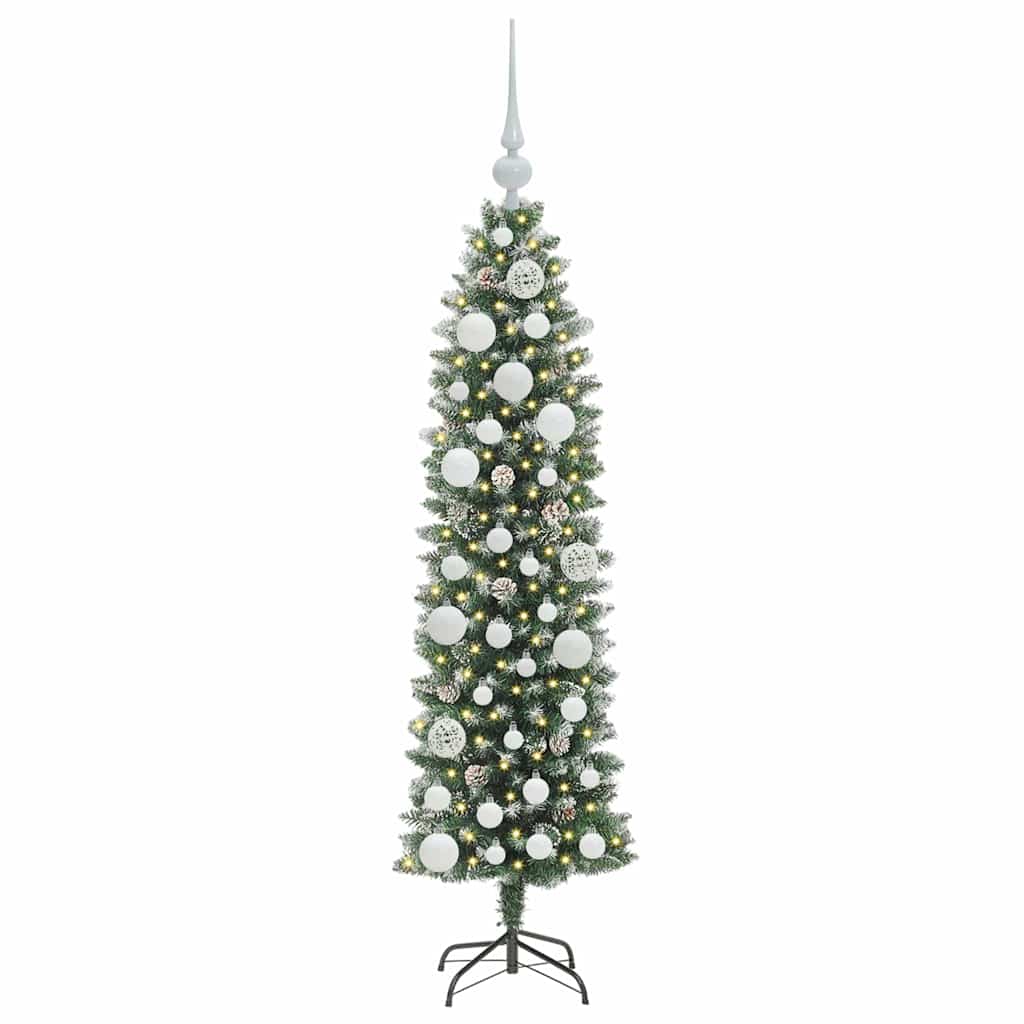 vidaXL Artificial Slim Christmas Tree Green and White 120 cm 3