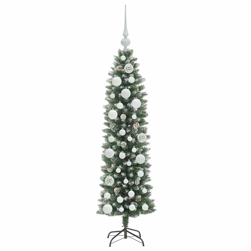 vidaXL Artificial Slim Christmas Tree Green and White 120 cm 4