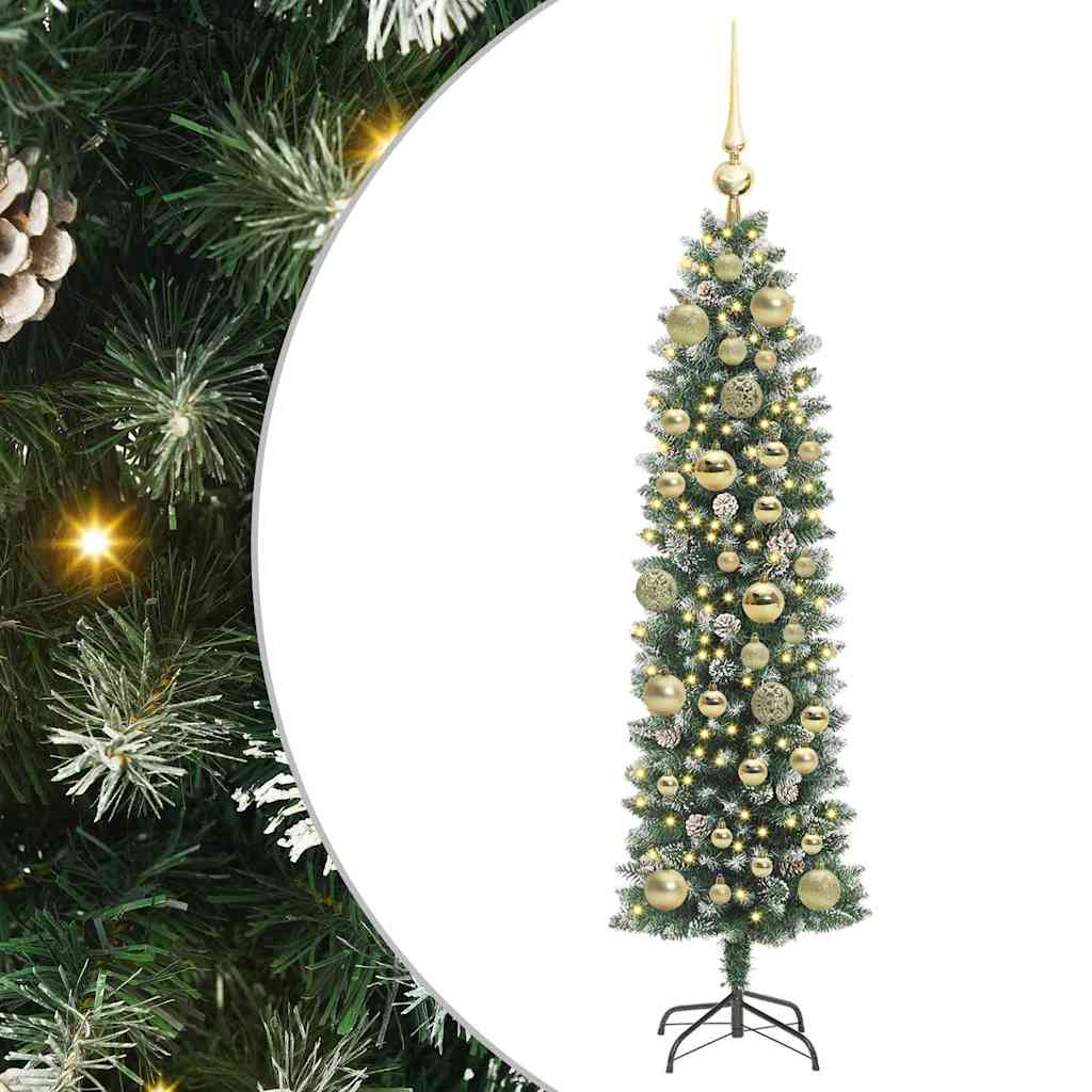 vidaXL Artificial Slim Christmas Tree Green and White 120 cm 2