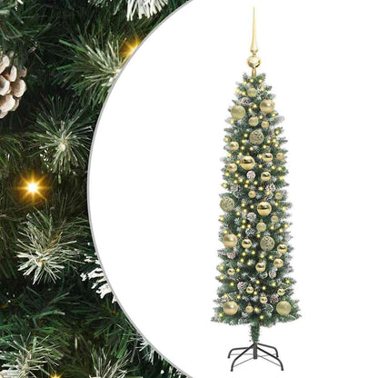 vidaXL Artificial Slim Christmas Tree Green and White 120 cm 2