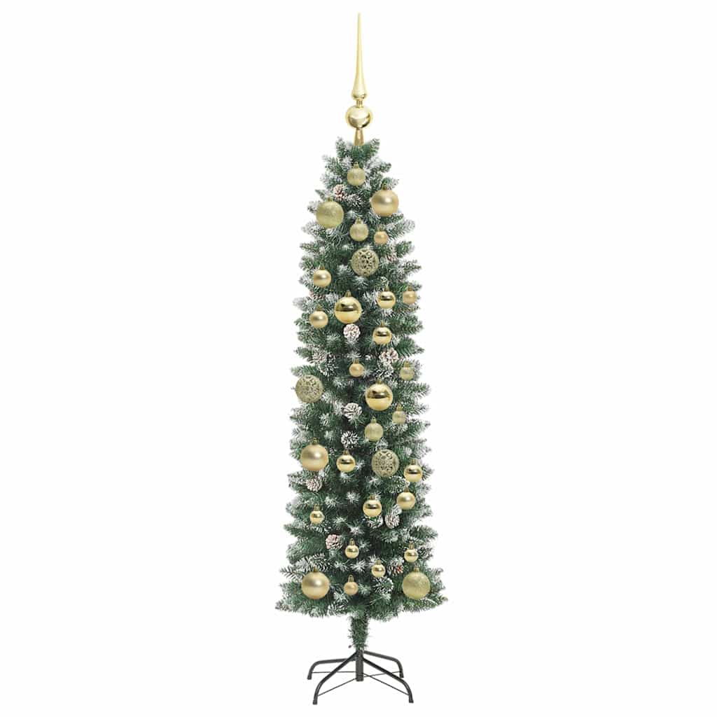 vidaXL Artificial Slim Christmas Tree Green and White 120 cm 4