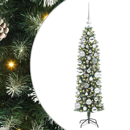 vidaXL Artificial Slim Christmas Tree Green and White 120 cm 2