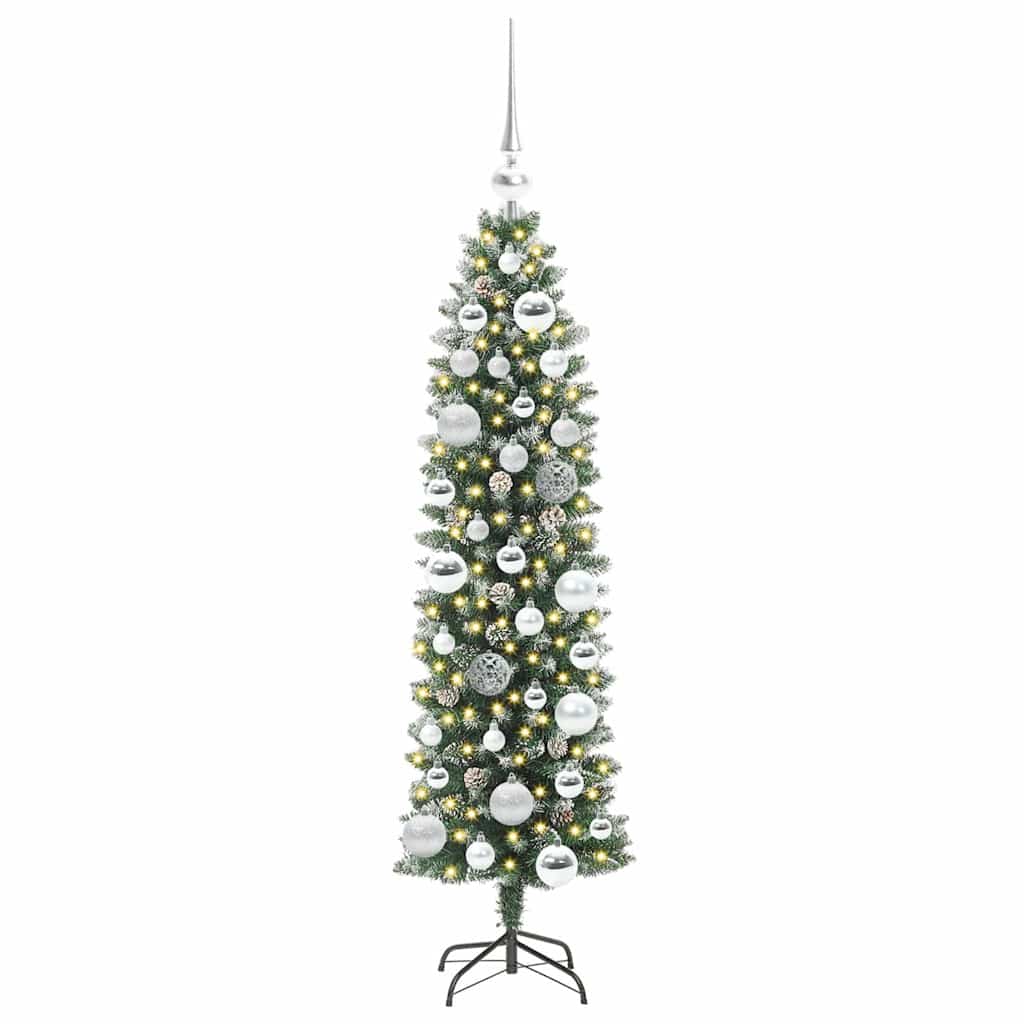 vidaXL Artificial Slim Christmas Tree Green and White 120 cm 3