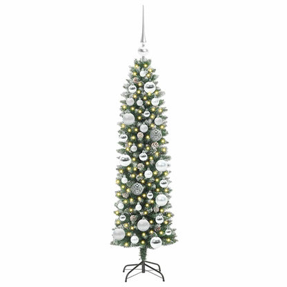 vidaXL Artificial Slim Christmas Tree Green and White 120 cm 3