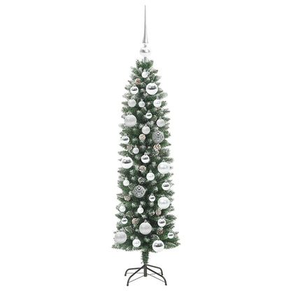 vidaXL Artificial Slim Christmas Tree Green and White 120 cm 4