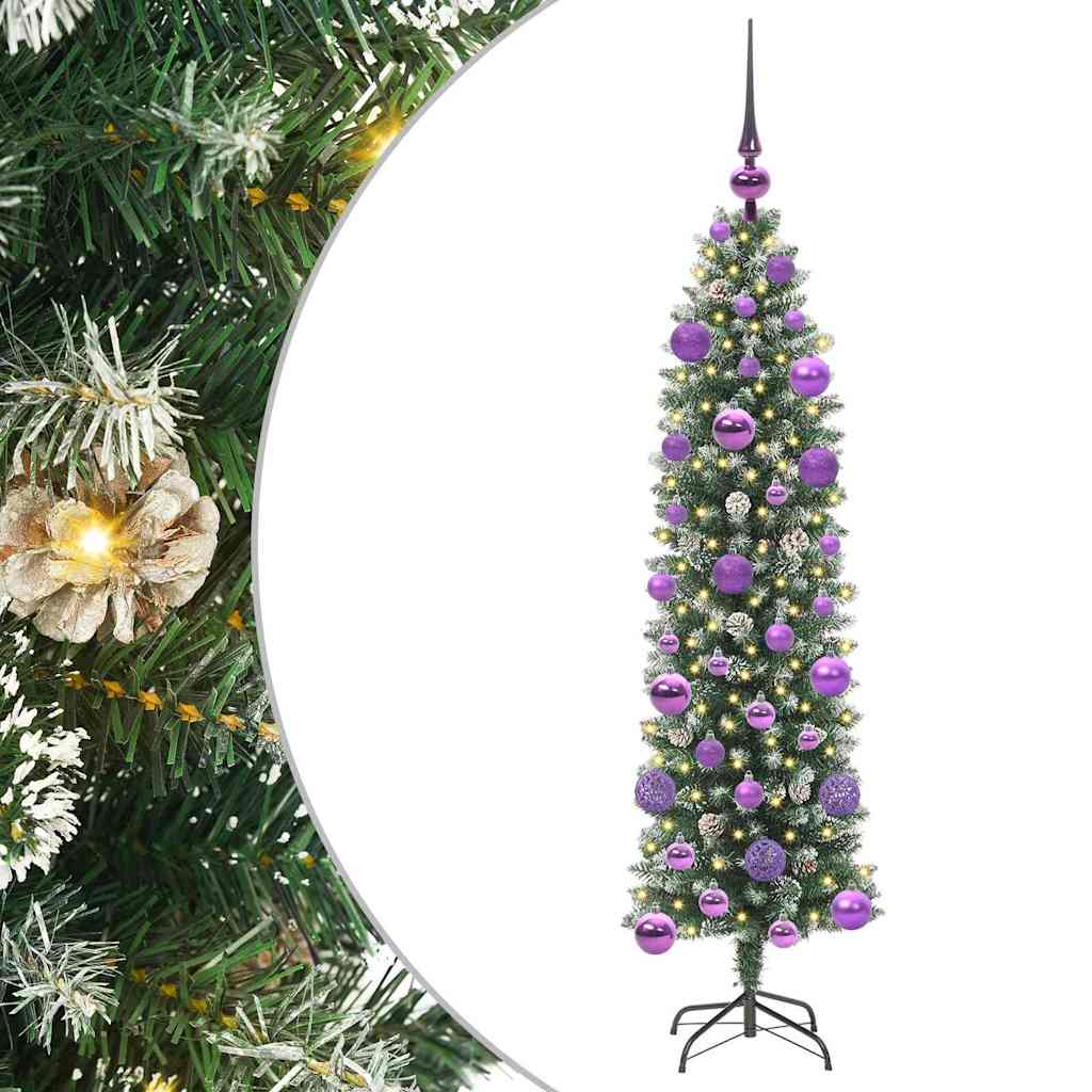vidaXL Artificial Slim Christmas Tree Green and White 120 cm 2