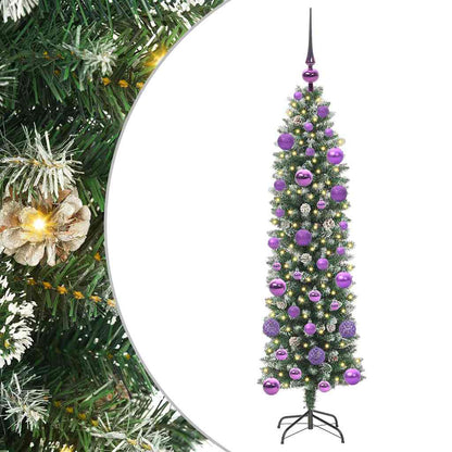 vidaXL Artificial Slim Christmas Tree Green and White 120 cm 2
