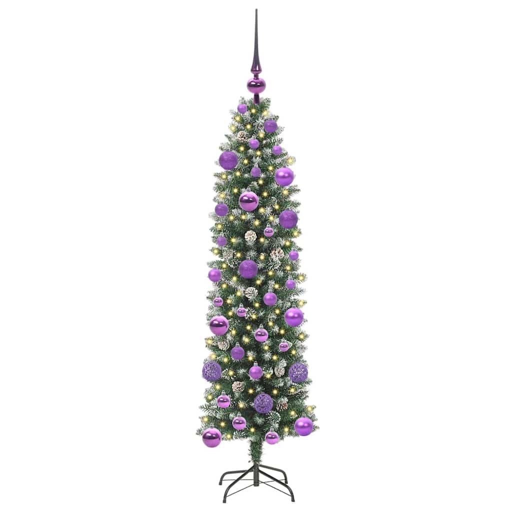 vidaXL Artificial Slim Christmas Tree Green and White 120 cm 3