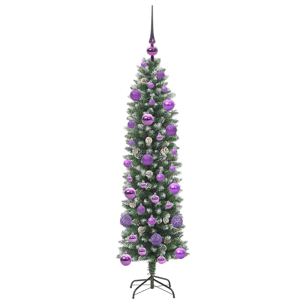 vidaXL Artificial Slim Christmas Tree Green and White 120 cm 4