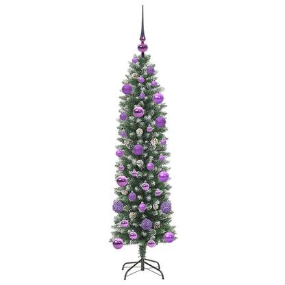 vidaXL Artificial Slim Christmas Tree Green and White 120 cm 4