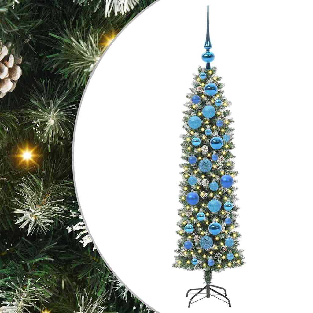 vidaXL Artificial Slim Christmas Tree Green and White 120 cm 2