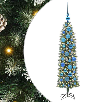 vidaXL Artificial Slim Christmas Tree Green and White 120 cm 2