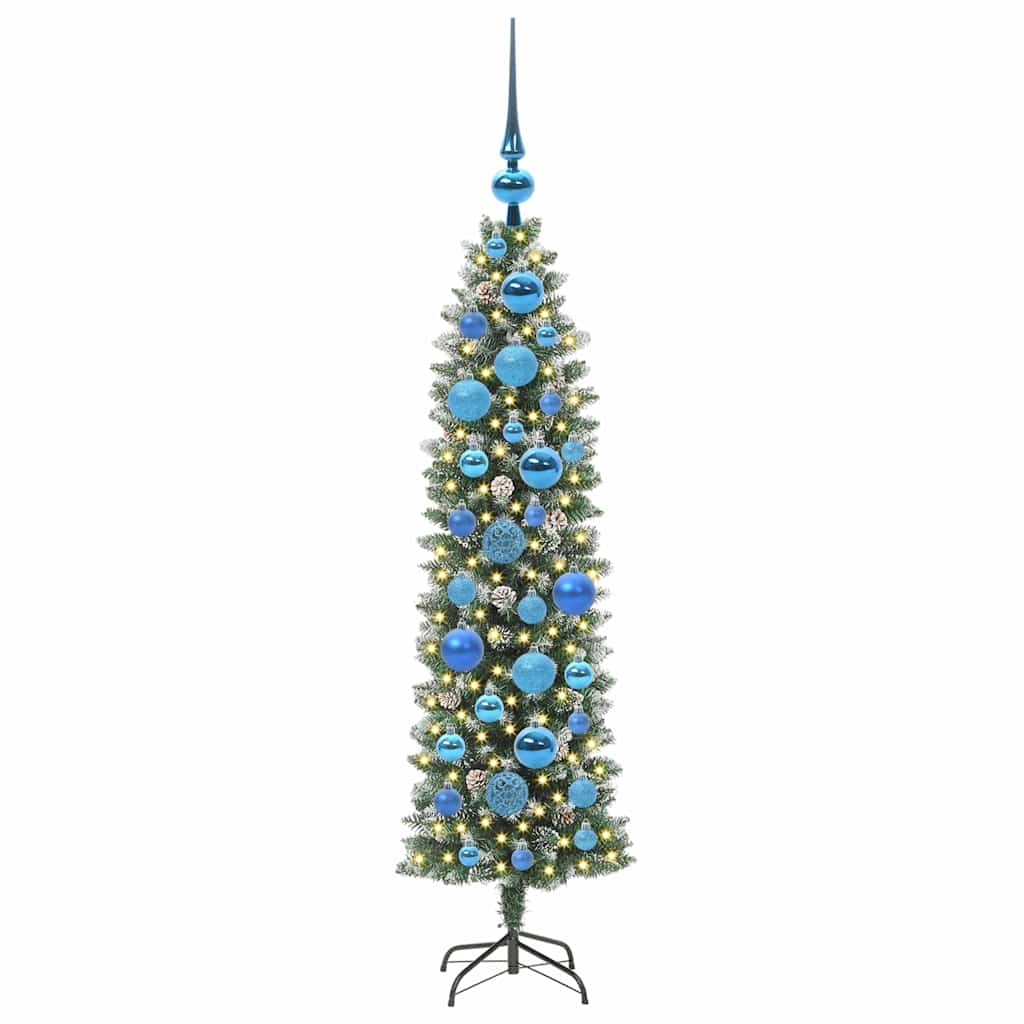 vidaXL Artificial Slim Christmas Tree Green and White 120 cm 3