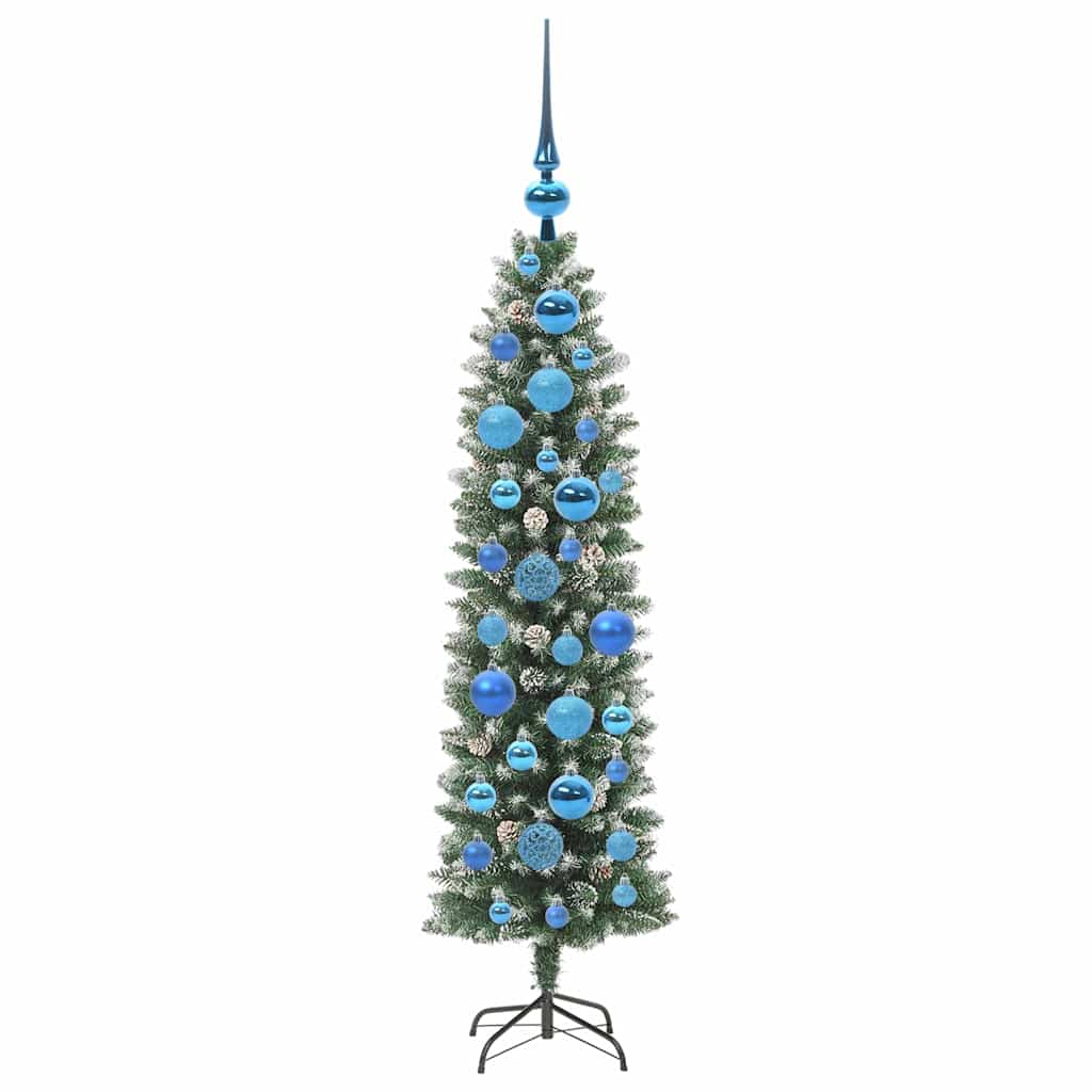 vidaXL Artificial Slim Christmas Tree Green and White 120 cm 4