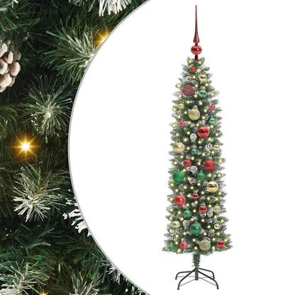 vidaXL Artificial Slim Christmas Tree Green and White 120 cm 2