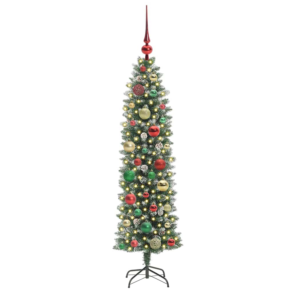 vidaXL Artificial Slim Christmas Tree Green and White 120 cm 3