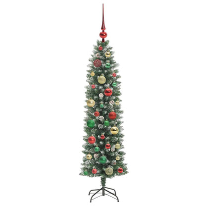 vidaXL Artificial Slim Christmas Tree Green and White 120 cm 6