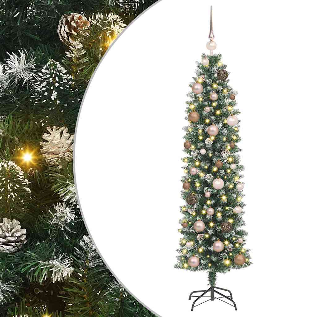 vidaXL Artificial Slim Christmas Tree Green and White 150 cm 2