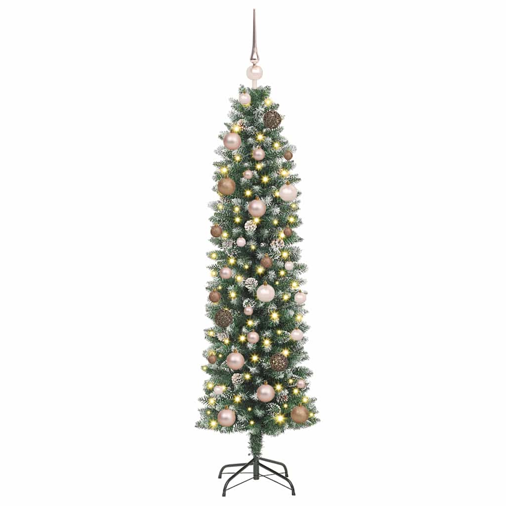 vidaXL Artificial Slim Christmas Tree Green and White 150 cm 3