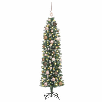 vidaXL Artificial Slim Christmas Tree Green and White 150 cm 3