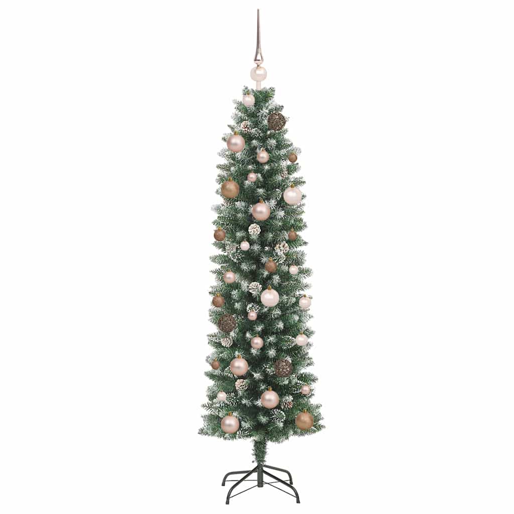 vidaXL Artificial Slim Christmas Tree Green and White 150 cm 4