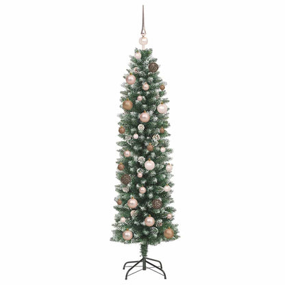 vidaXL Artificial Slim Christmas Tree Green and White 150 cm 4
