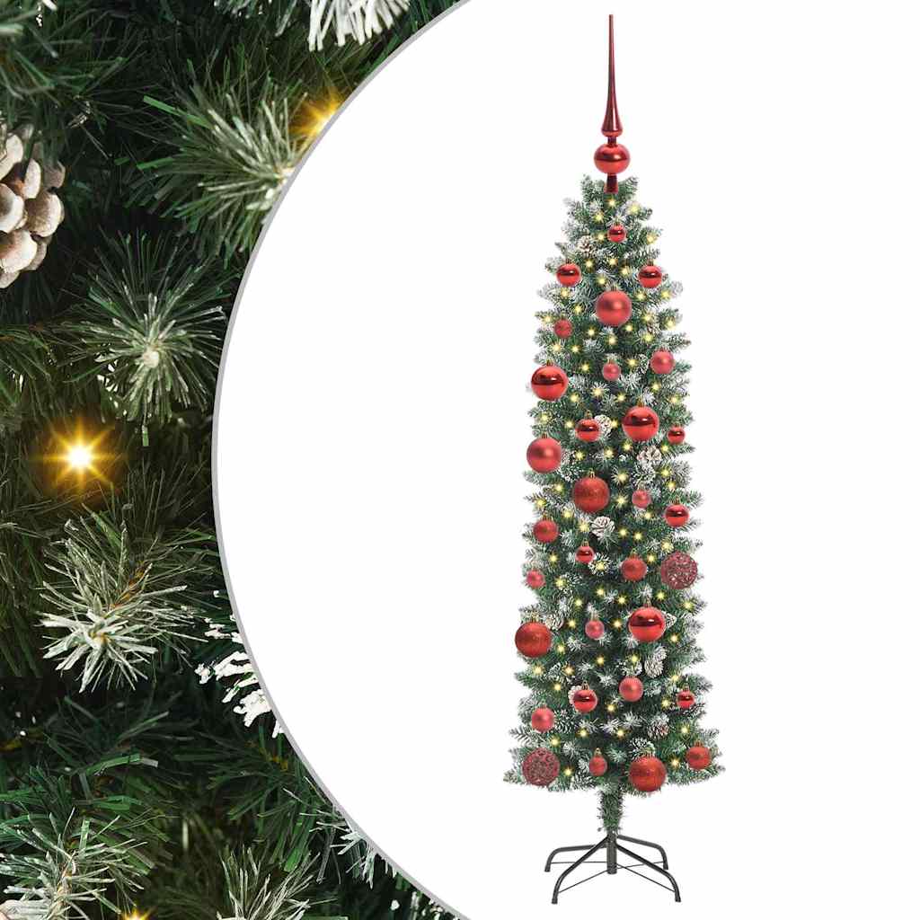 vidaXL Artificial Slim Christmas Tree Green and White 150 cm 2