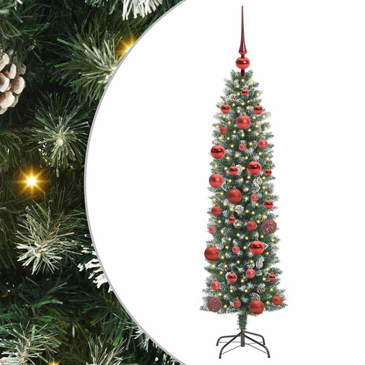 vidaXL Artificial Slim Christmas Tree Green and White 150 cm 2