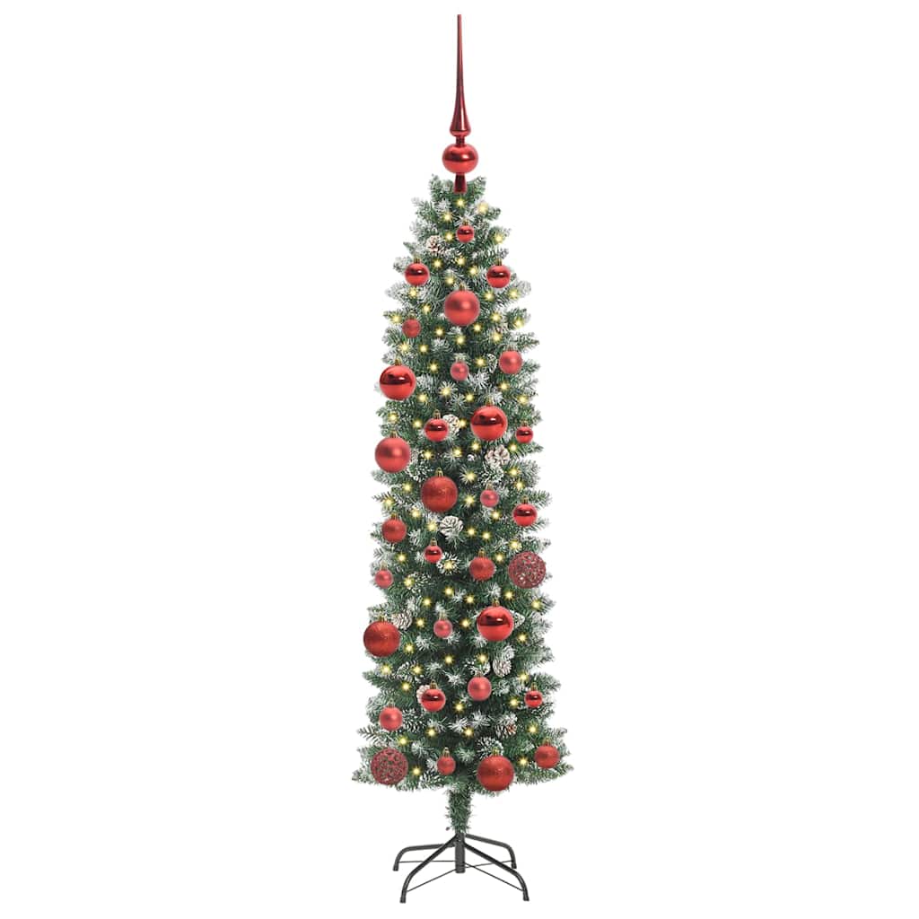vidaXL Artificial Slim Christmas Tree Green and White 150 cm 3