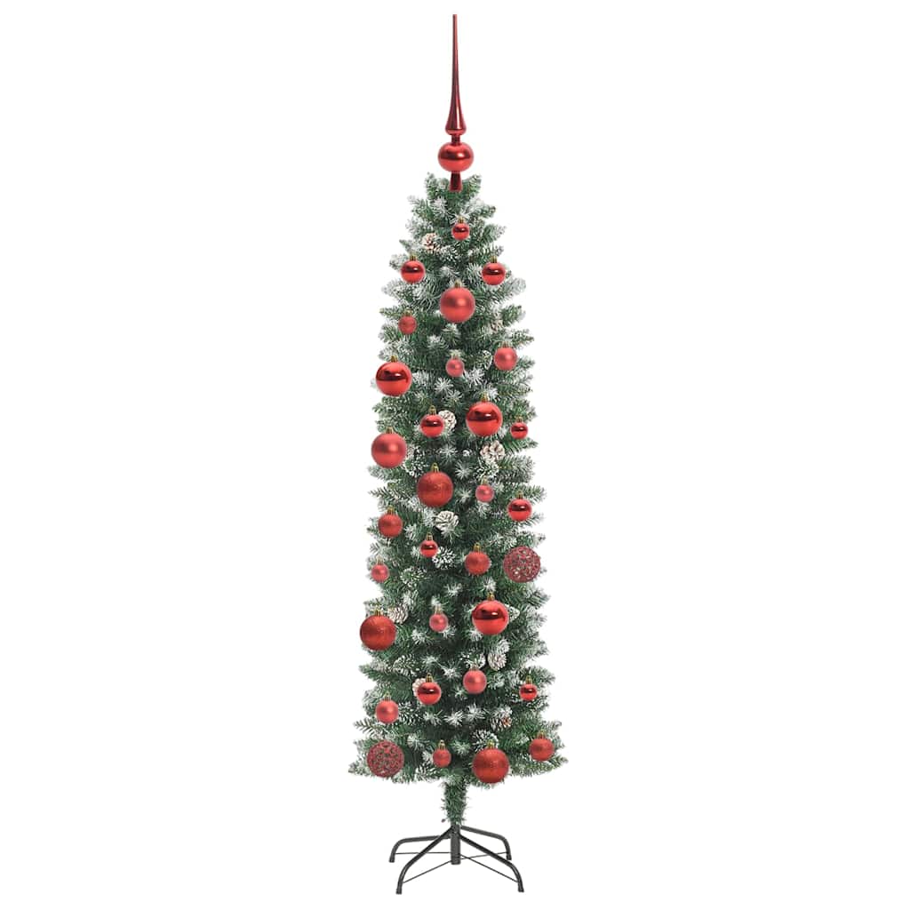 vidaXL Artificial Slim Christmas Tree Green and White 150 cm 4