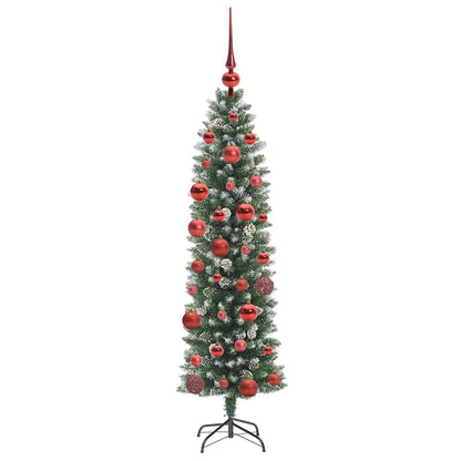 vidaXL Artificial Slim Christmas Tree Green and White 150 cm 4