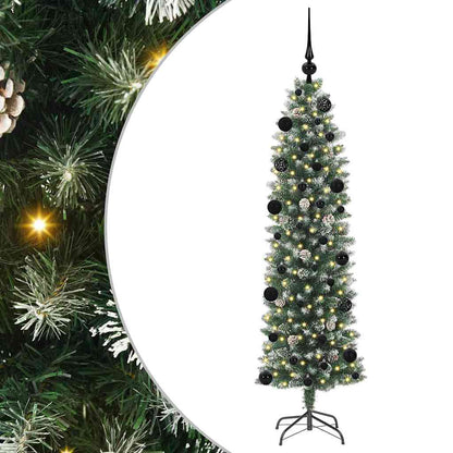 vidaXL Artificial Slim Christmas Tree Green and White 150 cm 2
