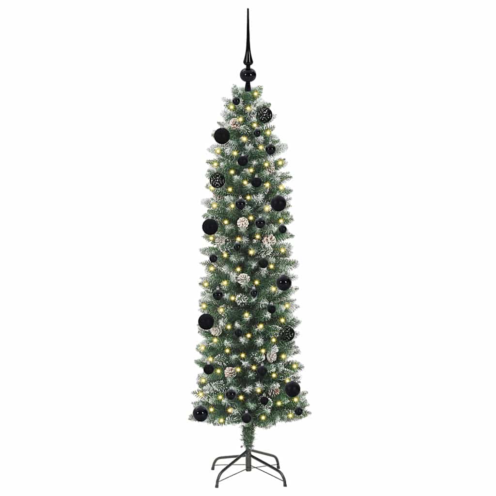vidaXL Artificial Slim Christmas Tree Green and White 150 cm 3