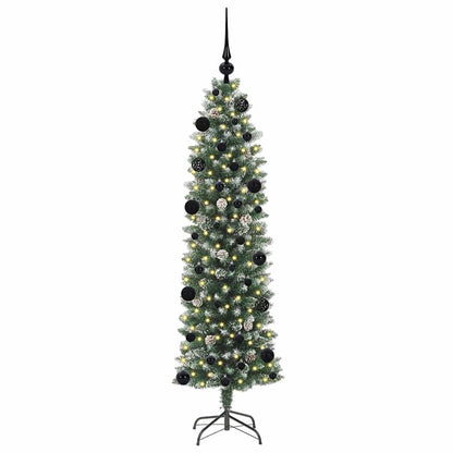 vidaXL Artificial Slim Christmas Tree Green and White 150 cm 3