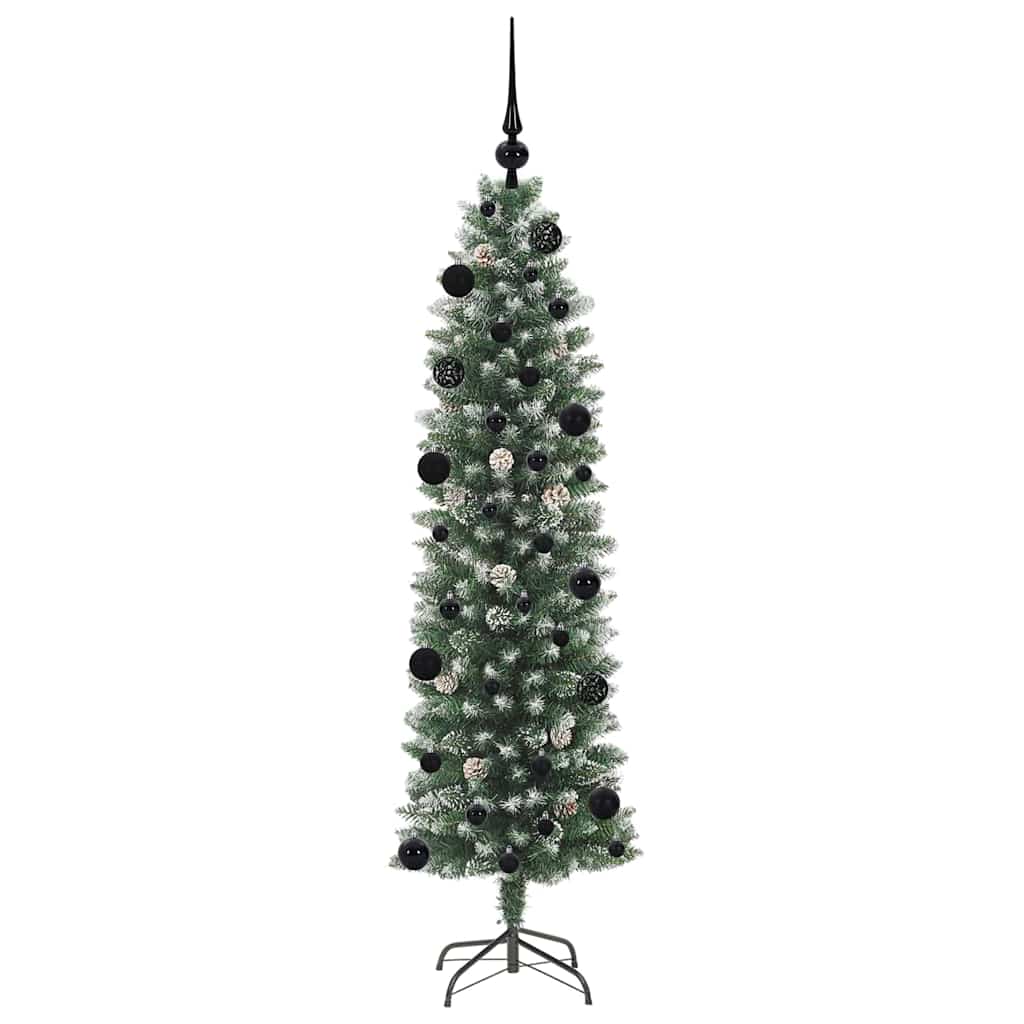 vidaXL Artificial Slim Christmas Tree Green and White 150 cm 4