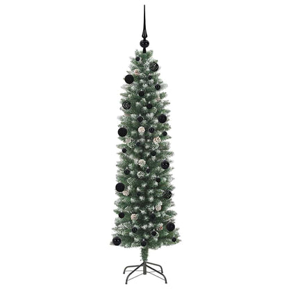 vidaXL Artificial Slim Christmas Tree Green and White 150 cm 4
