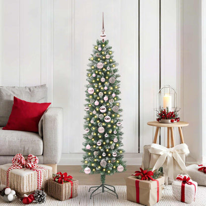 vidaXL Artificial Slim Christmas Tree Green and White 150 cm 1
