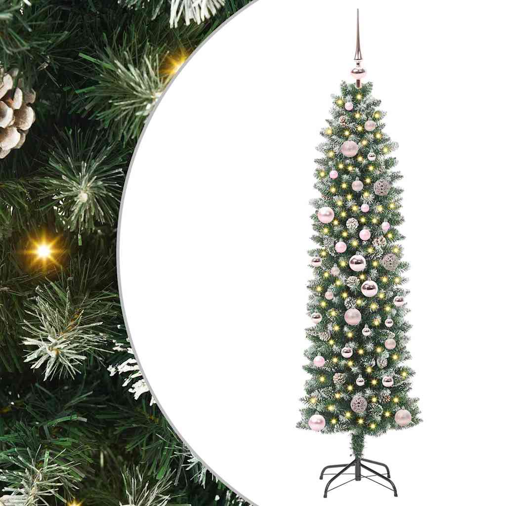 vidaXL Artificial Slim Christmas Tree Green and White 150 cm 2
