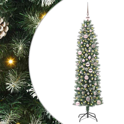 vidaXL Artificial Slim Christmas Tree Green and White 150 cm 2