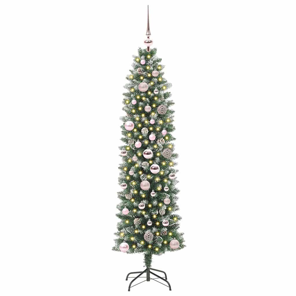 vidaXL Artificial Slim Christmas Tree Green and White 150 cm 3