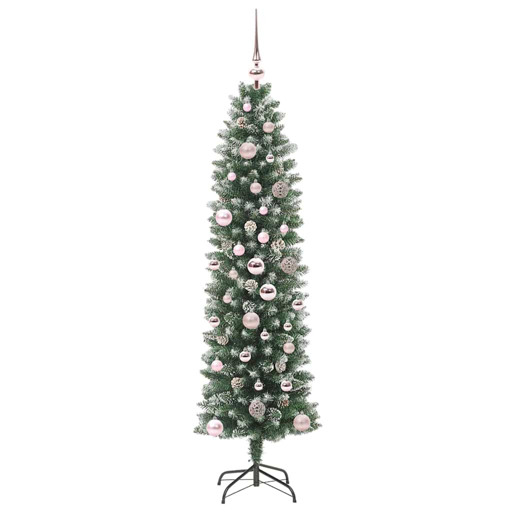 vidaXL Artificial Slim Christmas Tree Green and White 150 cm 4