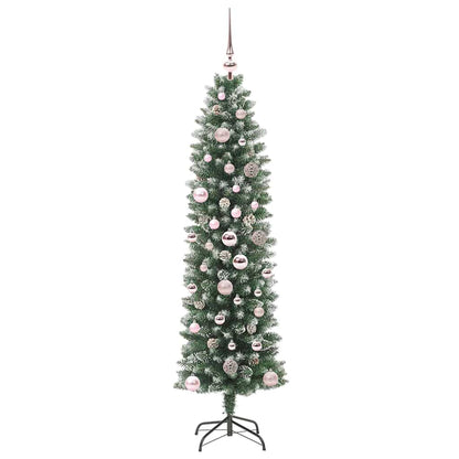 vidaXL Artificial Slim Christmas Tree Green and White 150 cm 4