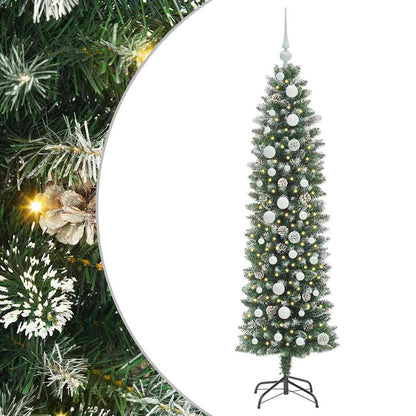 vidaXL Artificial Slim Christmas Tree Green and White 150 cm 2