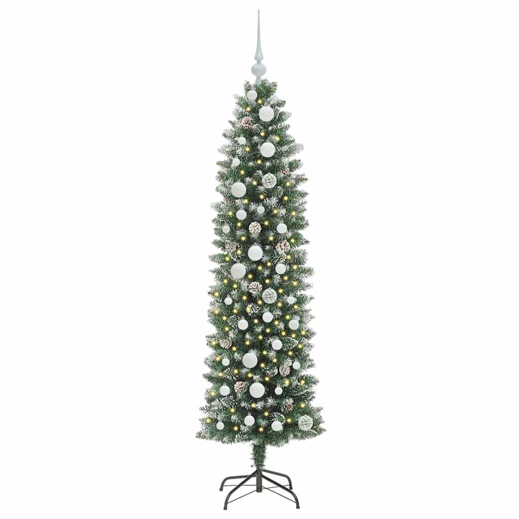 vidaXL Artificial Slim Christmas Tree Green and White 150 cm 3