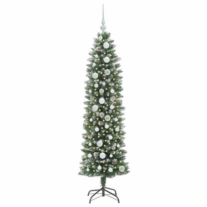vidaXL Artificial Slim Christmas Tree Green and White 150 cm 3