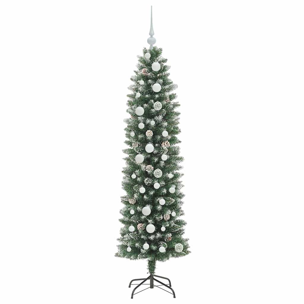 vidaXL Artificial Slim Christmas Tree Green and White 150 cm 4