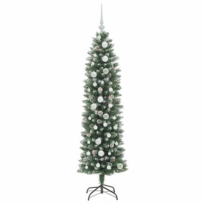 vidaXL Artificial Slim Christmas Tree Green and White 150 cm 4